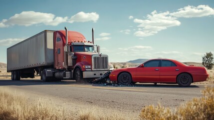 the moment of collision between a semi truck with a box trailer and a passenger car