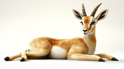 Fototapeta premium 3D Render of a Young Gazelle Resting Gracefully on White Background
