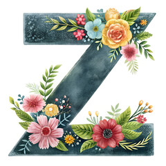 Vintage Floral  Letter  on white background