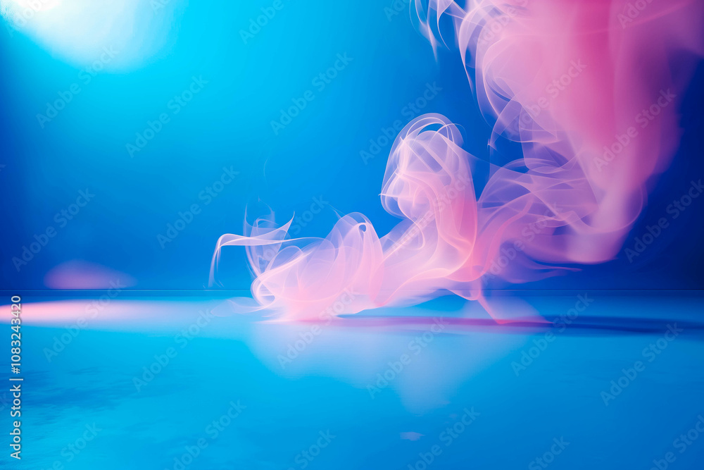 Poster beautiful abstract modern blue backdrop for a product presentation with a smooth floor and trailing 
