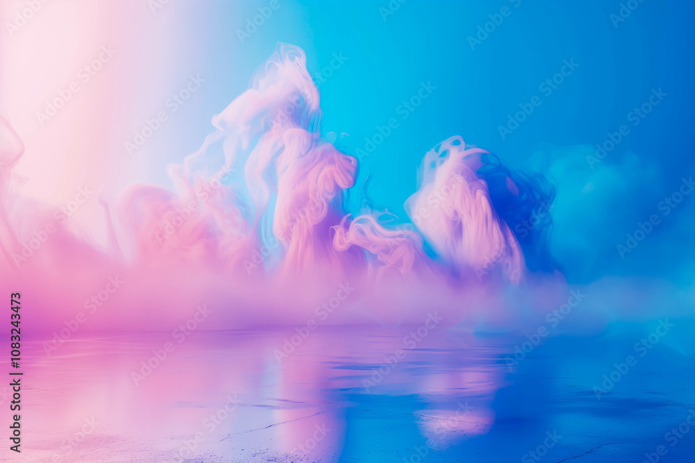 Poster beautiful abstract modern blue backdrop for a product presentation with a smooth floor and trailing 