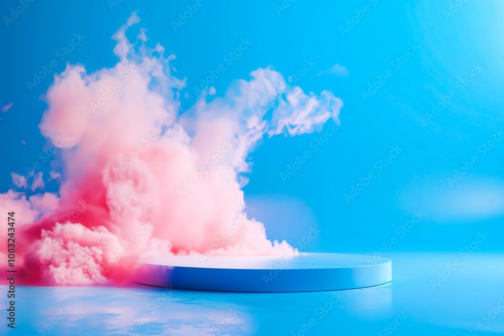 Poster beautiful abstract modern blue backdrop for a product presentation with a smooth floor and trailing 