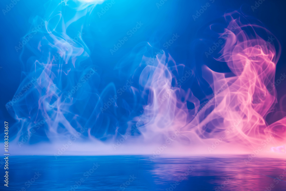 Poster beautiful abstract modern blue backdrop for a product presentation with a smooth floor and trailing 