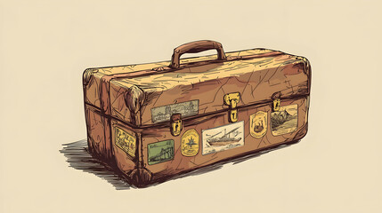 Vintage Travel Suitcase Line Art Illustration