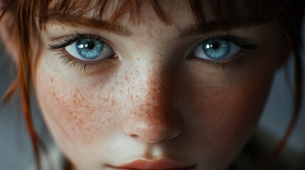 Fototapeta premium Girl with blue eyes and freckles in a gathering