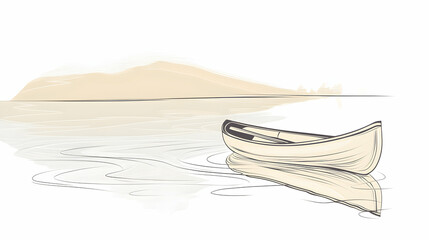 Canoe on Calm Lake Illustration