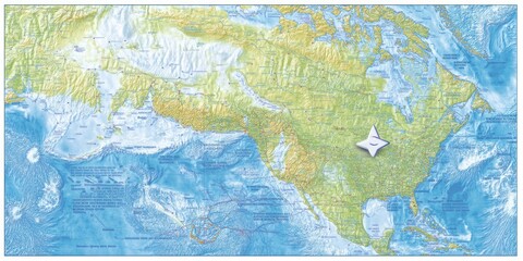 Fototapeta premium A topographic map of North America showing geographical features and elevations.