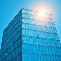Fototapeta premium Modern glass skyscraper against a blue sky