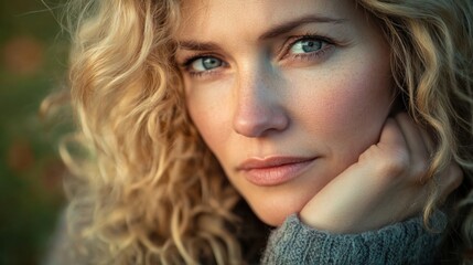 Naklejka premium Blonde woman looking thoughtfully at the camera