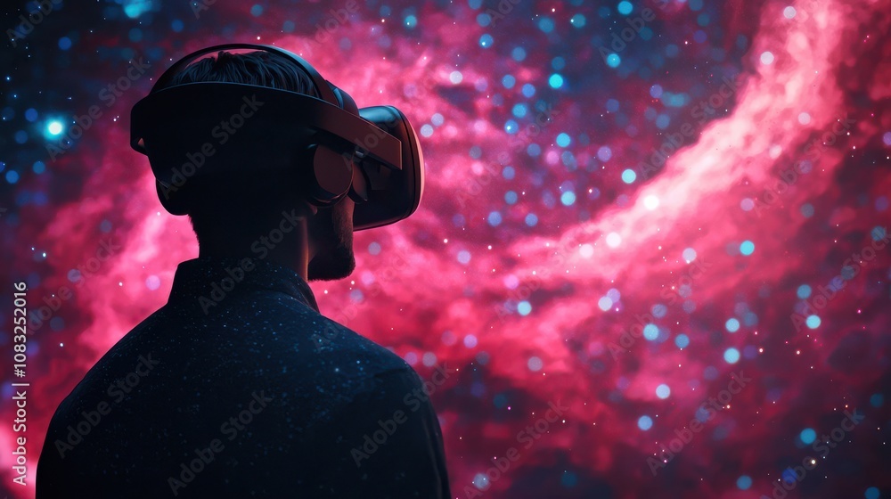 Aufkleber exploring virtual reality experiences cosmic space digital art immersive environment side view techn