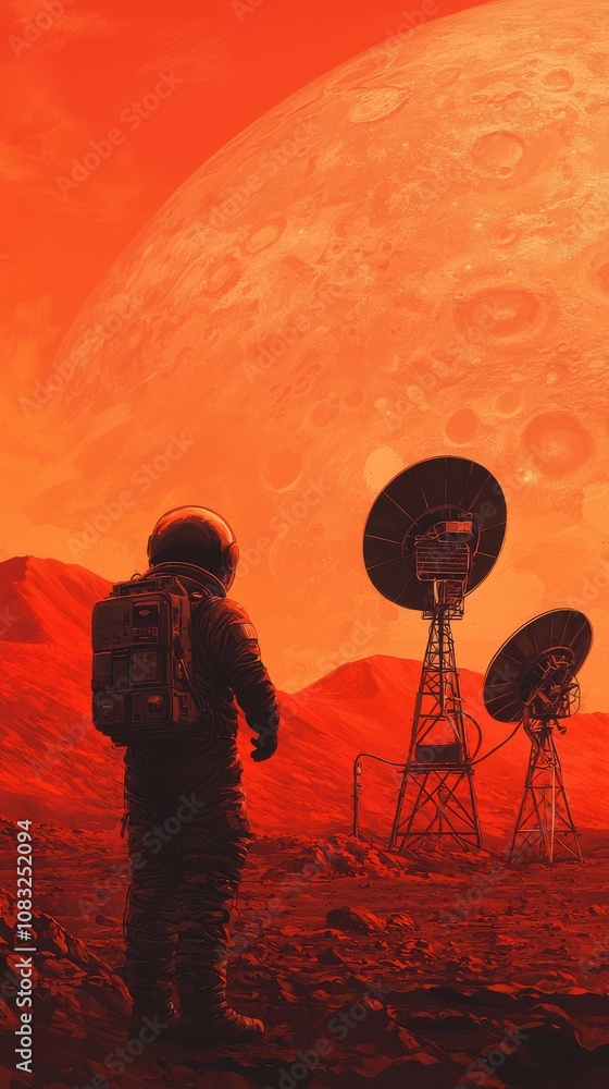 Poster astronaut exploring mars outer space digital art sci-fi futuristic concept