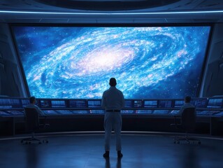 Fototapeta premium Observing cosmic wonders space station digital art futuristic environment wide angle astronomy exploration