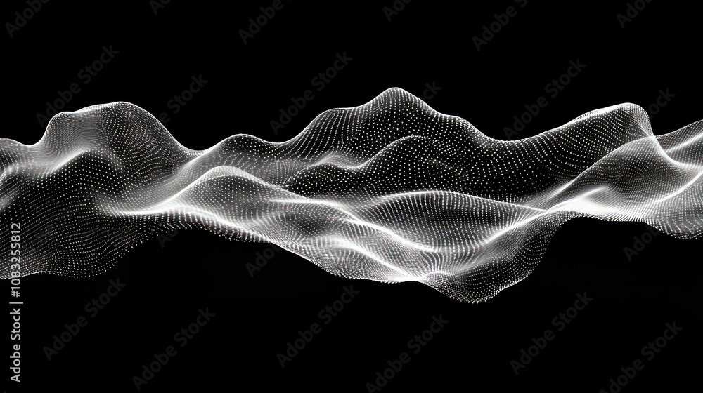 Canvas Prints abstract wavy pattern of white dots against a black background.