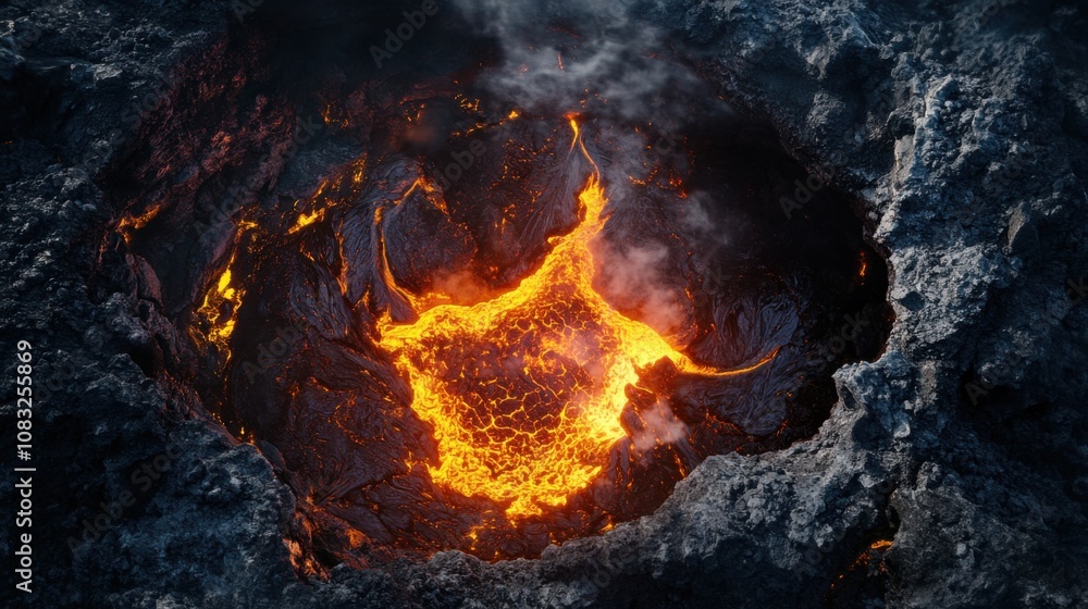 Poster a mesmerizing close-up of a lava lake bubbling within the crater of an active volcano, lava lake sce