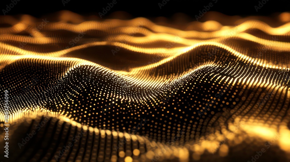 Poster moving dots and lines. 3d rendering of cyber technology illustration. abstract wave with moving dots