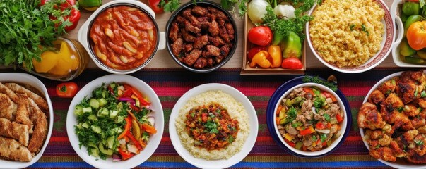 A vibrant display of delicious, colorful dishes in bowls.