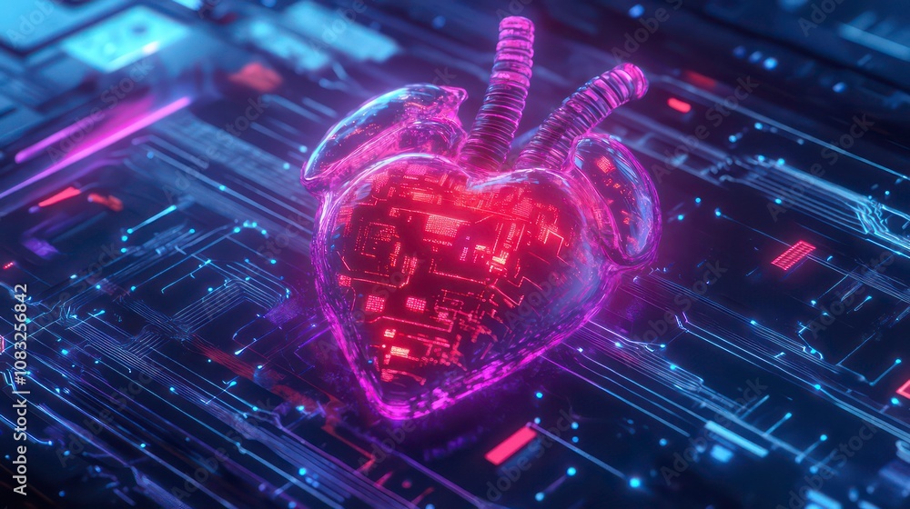Poster monitoring with chip capsule artificial intelligence of heart health and pulse management. concept a