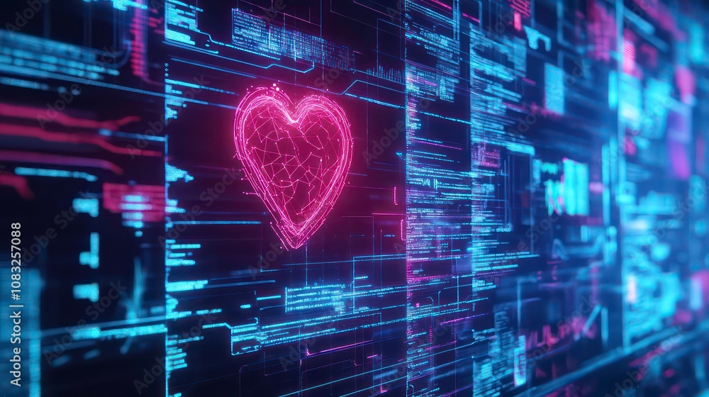 Poster monitoring with artificial intelligence of heart health and pulse management. concept ai futuristic 