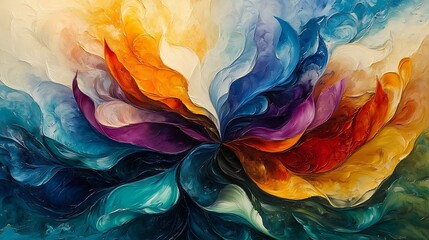 Colorful abstract floral artwork digital art vibrant colors decorative style dynamic composition