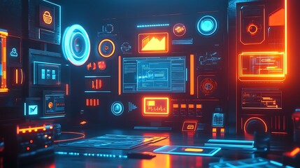 Obraz premium Interactive data visualization digital workspace infographic futuristic design overview technology trends