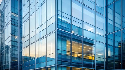 Obraz premium Modern business office building with wide glass curtain wall