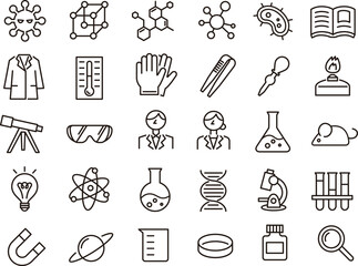 科学・研究・実験アイコンのイラストセット(線画)