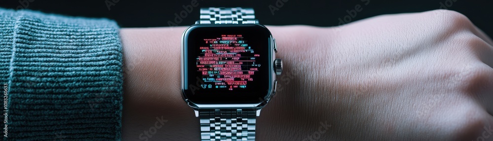Poster close-up of a smartwatch displaying vibrant digital patterns.