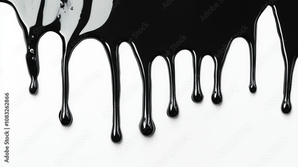 Aufkleber abstract black paint dripping on white background, creating a dramatic visual contrast with glossy t