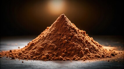 A mound of finely ground cocoa powder, illuminated by a warm light, ready to be incorporated into a delicious treat.
