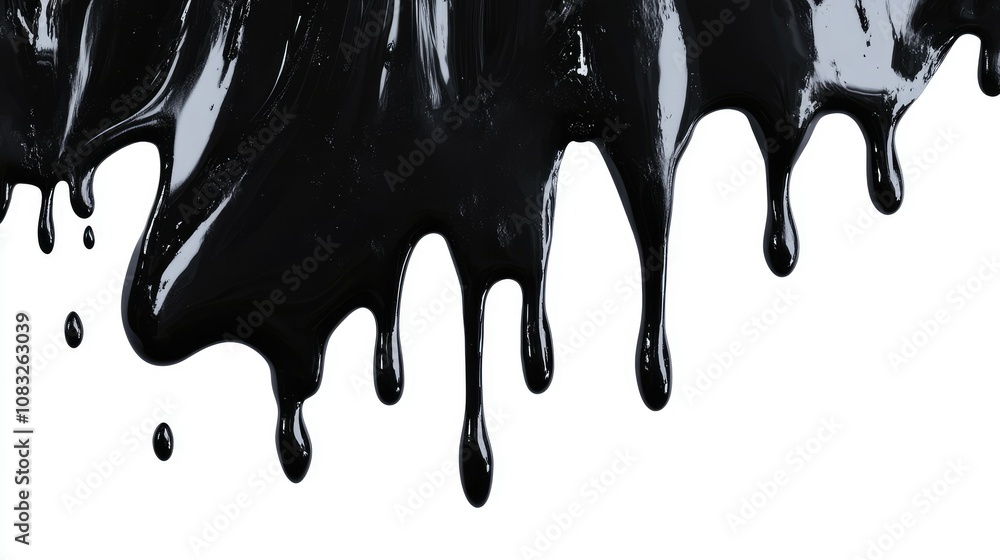 Poster glossy black paint dripping down surface, creating abstract texture and shape, perfect for backgroun