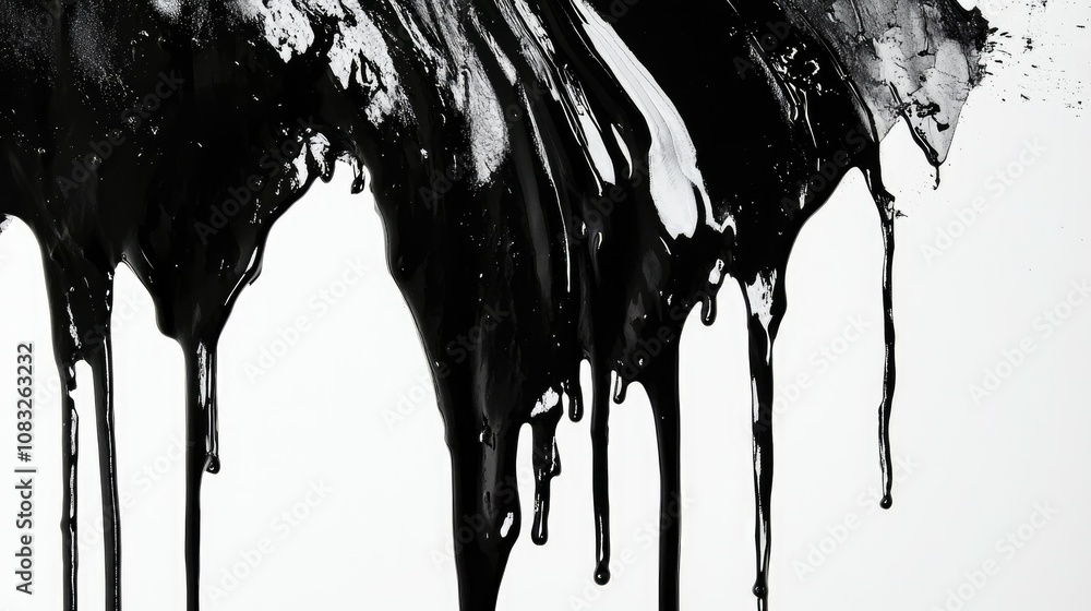 Poster abstract black paint drips on white background creating a striking visual contrast perfect for artis