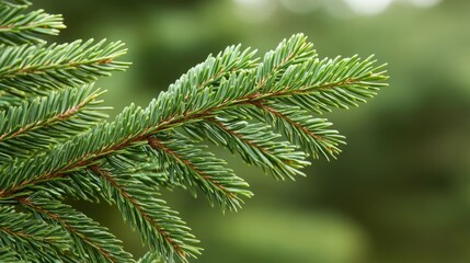 Close-Up of Vibrant Green Pine Needle Branch
