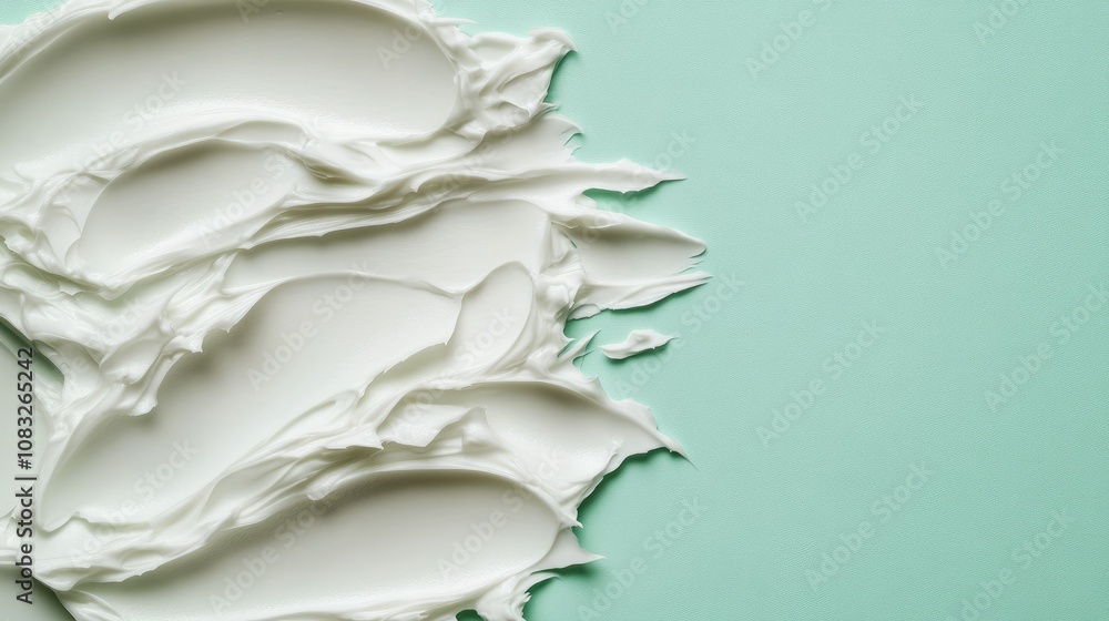 Poster textured spread of whipped cream on a soft mint background creating a dreamy and inviting atmosphere