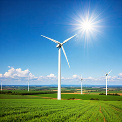 Fototapeta premium A field of wind turbines generating clean energy under a bright blue sky