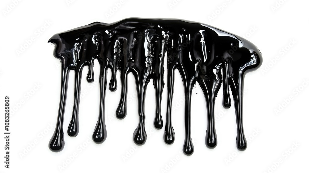 Poster viscous black paint dripping on a white background creating an abstract artistic texture for creativ