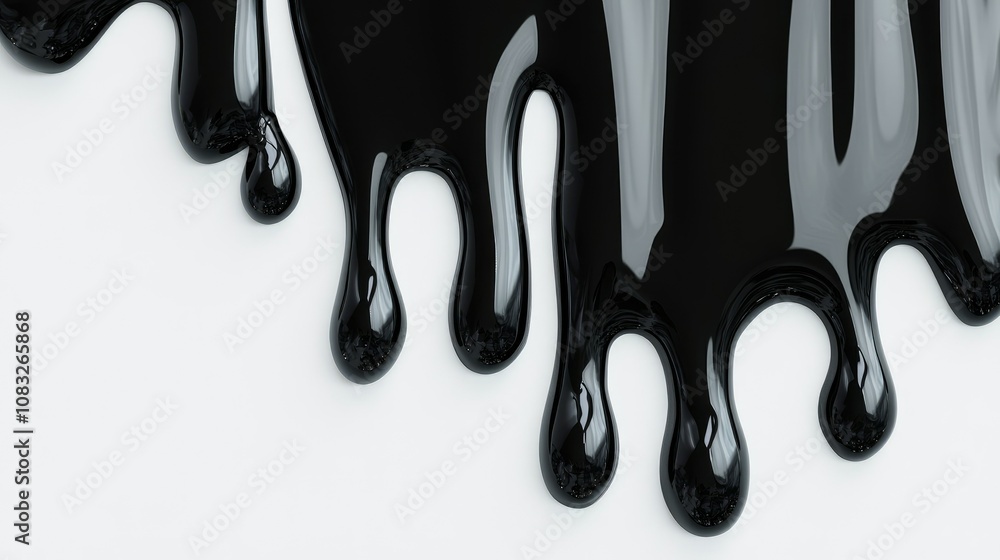 Poster glossy black liquid dripping on smooth surface creating an artistic and abstract background for crea