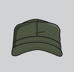 Green military cap flat vector illustration 