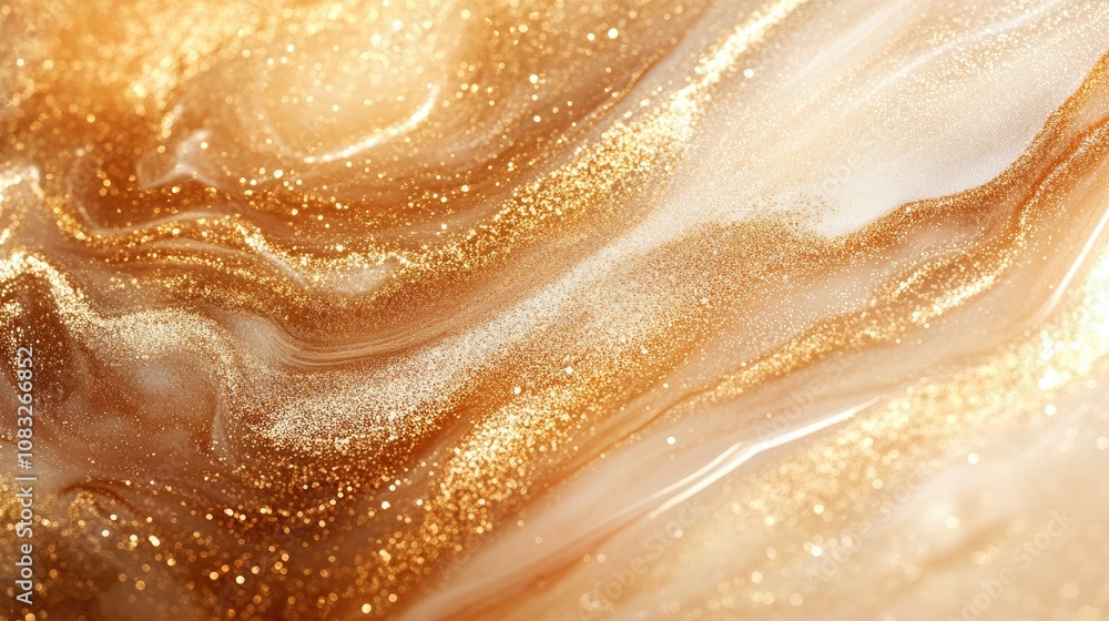 Poster abstract golden and white swirl background with shimmering particles creating a luxurious texture id