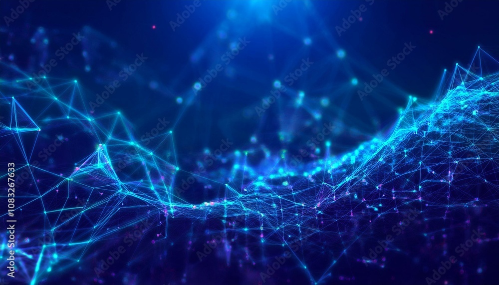 Poster abstract digital network: a mesmerizing visualization of a glowing blue digital network, nodes and c
