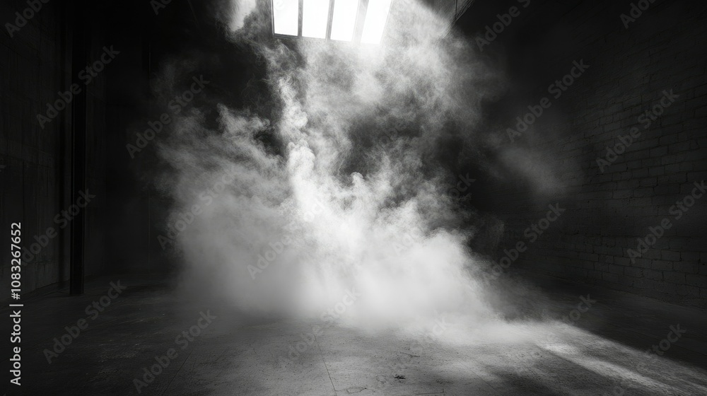 Aufkleber ethereal light and fog in an abandoned space capturing the mysterious atmosphere of dust and shadows