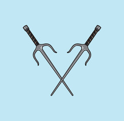 Vintage two crossed sai weapons vector illustration