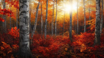 Fototapeta premium Autumnal Birch Forest