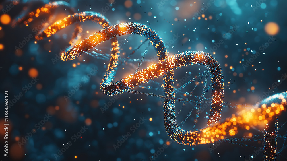 Poster visualizing big genomic data with dna strands, neurons, and molecular structure for science