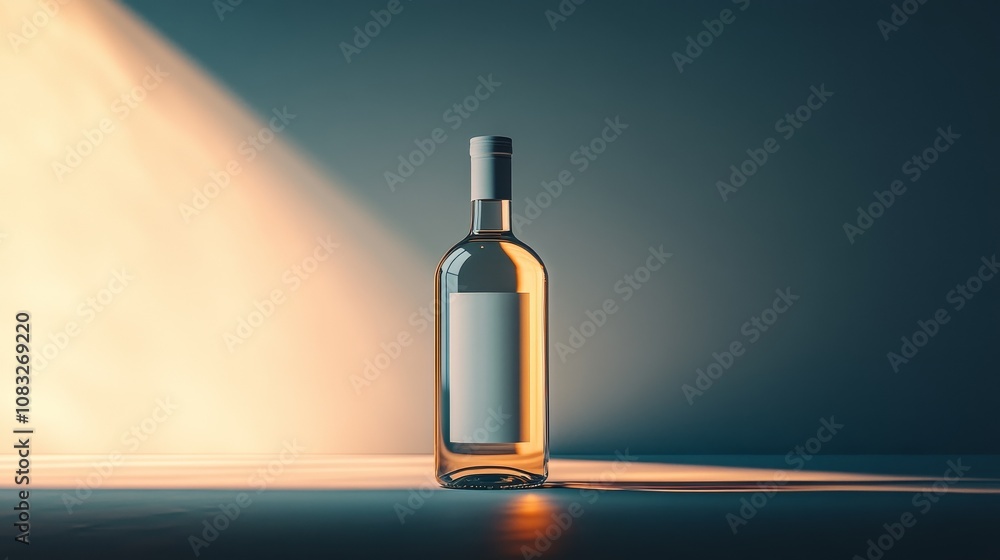 Poster a display of minimalist still life bottles with a vibrant gradient color background, highlighting th