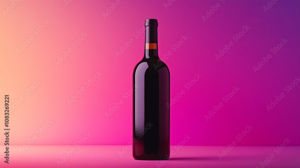 Poster a display of minimalist still life bottles with a vibrant gradient color background, highlighting th