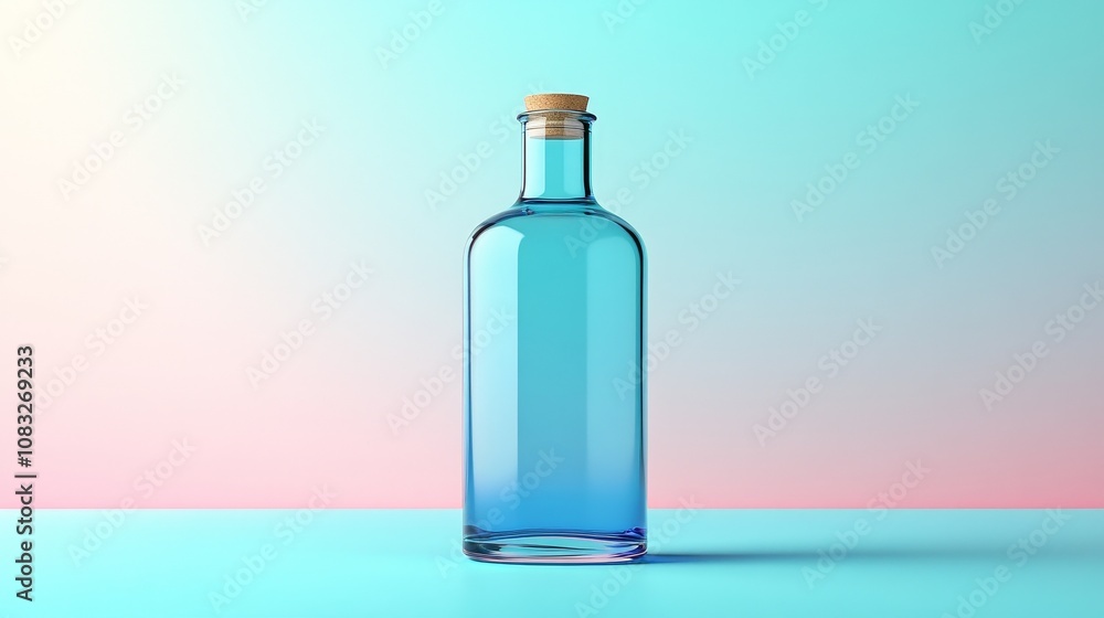 Poster a display of minimalist still life bottles with a vibrant gradient color background, highlighting th