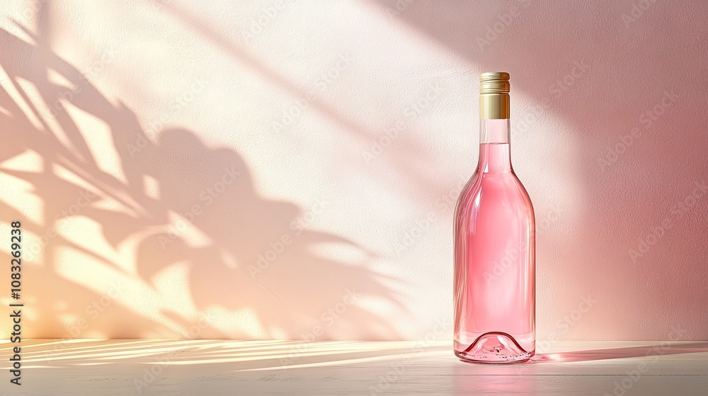 Poster a display of minimalist still life bottles with a vibrant gradient color background, highlighting th