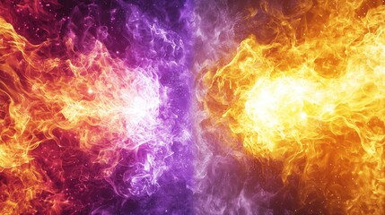 Obraz premium purple flame from left and lemon yellow flame from right collide at the center of picture, size: 1920*1080