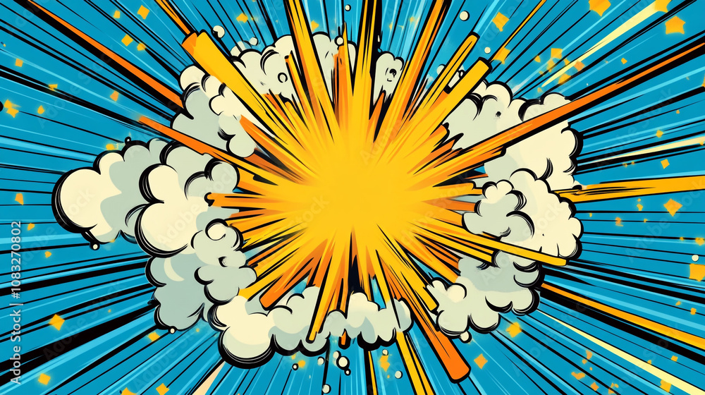 Aufkleber bright and colorful explosion with clouds and rays bursting from a central point in a comic style