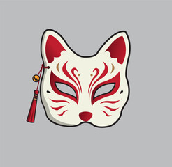 Japanese demon cat mask flat vector illustration